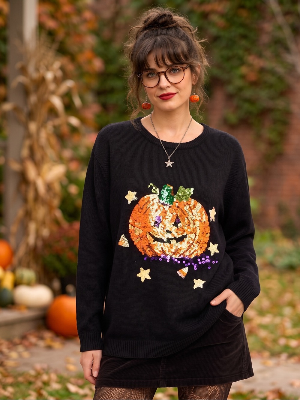 VINTAGE PEEK A BOO Sequin Pumpkin Sweater